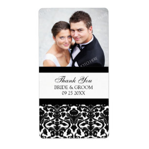 Black White Damask Photo Wedding Labels