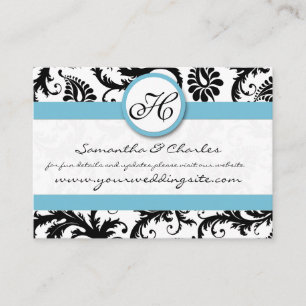 Black White Damask Pool Blue Trim Wedding Website Enclosure Card