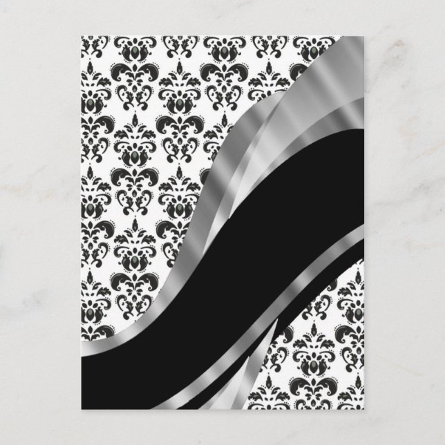Black & white damask postcard (Front)