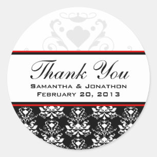 Black & White Damask Red Accent Wedding Labels