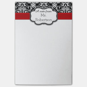 Black/White Damask Red Ribbon Teacher/Women's Post-it Notes