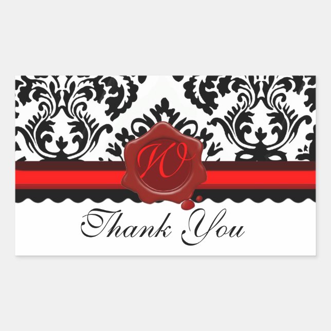 BLACK WHITE DAMASK RED WAX SEAL MONOGRAM (Front)