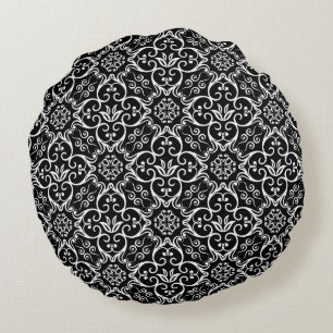 Black & White Damask Round Pillow