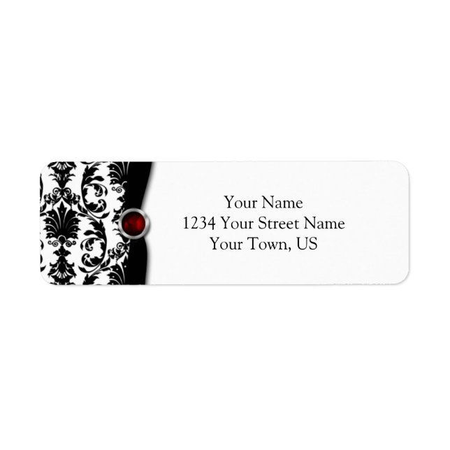 Black White Damask Ruby Gemstone Address (Front)