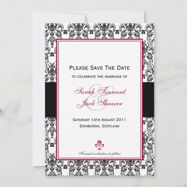 Black & White Damask Save The Date (Front)