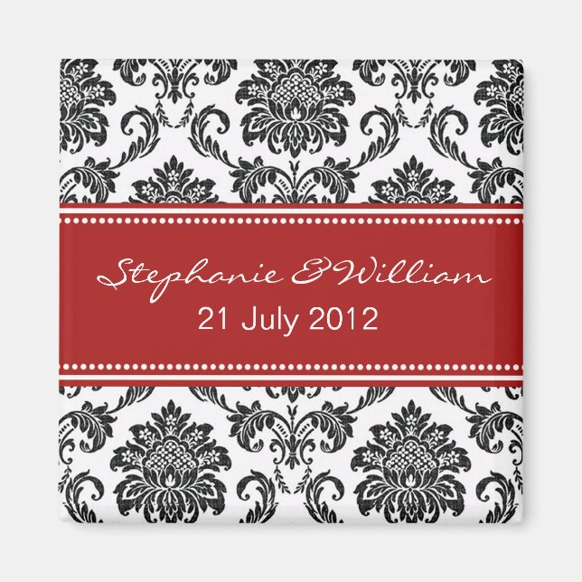 Black & White Damask Save The Date Magnet (Front)