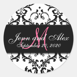 Black White Damask Save the Date Sticker