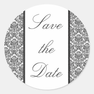 Black & White Damask Save the Date Sticker/Seal Classic Round Sticker