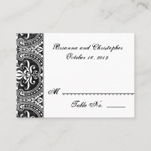 Black White Damask Table Place Card Wedding Party