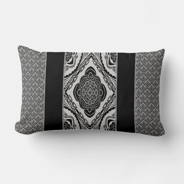 Black & White Damask Throw Pillow Lumbar (Front)