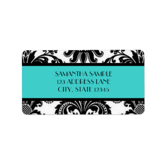 Black & White Damask, Turquoise Label