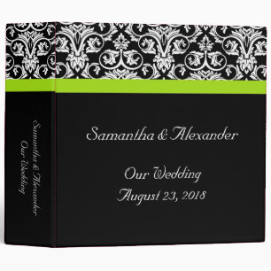 Black/White Damask w/Chartreuse Green Accent Strip Binder