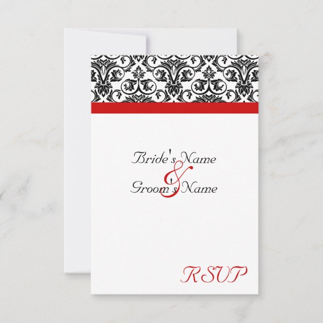 Black/White Damask w/ Ravishing Red Accent RSVP Card (Front)