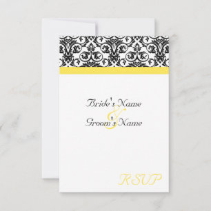 Black/White Damask w/Vibrant Yellow RSVP Card