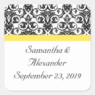 Black/White Damask w/Vibrant Yellow Square Sticker