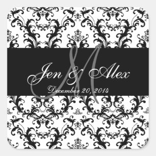 Black White Damask Wedding Favour Sticker