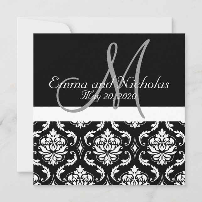 Black White Damask Wedding Invitation (Front)
