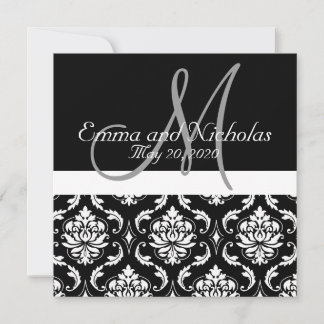 Black White Damask Wedding Invitation