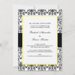 Black & White Damask Wedding Invitation-yellow 2 Invitation