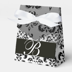 BLACK WHITE DAMASK WEDDING MONOGRAM Elegant  Favor Box