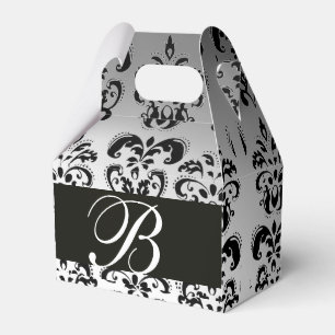 BLACK WHITE DAMASK WEDDING MONOGRAM Elegant Favor Box