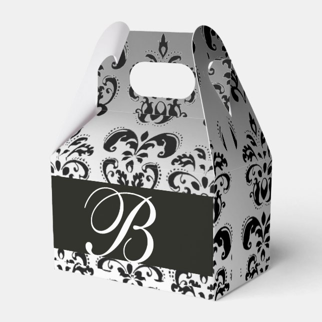BLACK WHITE DAMASK WEDDING MONOGRAM Elegant Favor Box (Front Side)