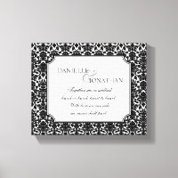 Black white damask wedding personalized canvas art