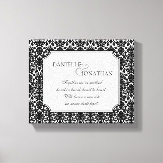 Black white damask wedding personalized canvas art