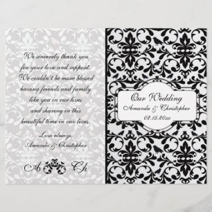 Black white damask Wedding program Flyer