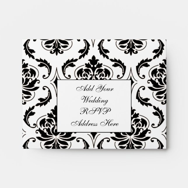 Black White Damask Wedding RSVP A2 Envelope (Front)