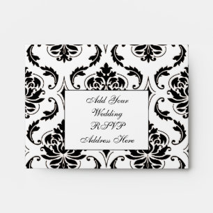 Black White Damask Wedding RSVP A2 Envelope