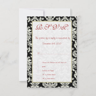 Black/White Damask Wedding RSVP Card
