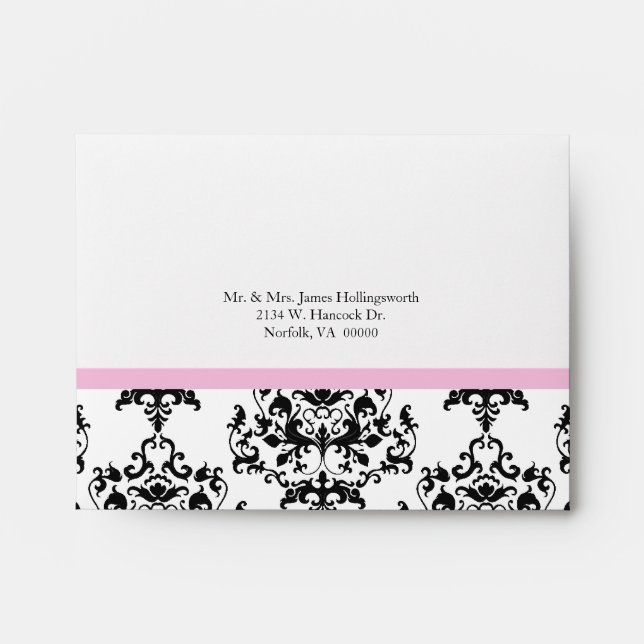 Black & White Damask Wedding RSVP Envelope (Front)
