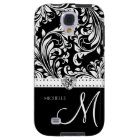 Black & White Damask with Diamond Heart & Monogram