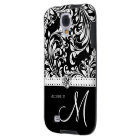 Black & White Damask with Diamond Heart & Monogram