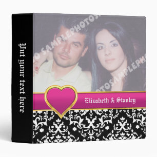 Black white damask with hot pink heart wedding binder