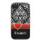 Black white damask with red band and heart