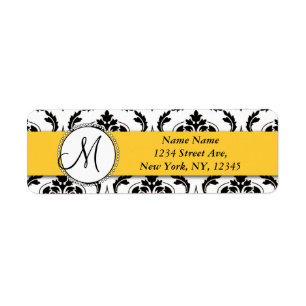 Black White Damask Yellow Adresse de retour