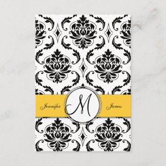 Black White Damask Yellow Wedding RSVP Card