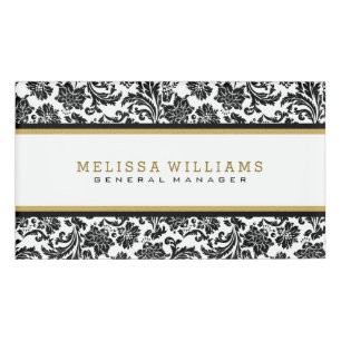 Black & White Damasks Gold Glitter Accent Name Tag