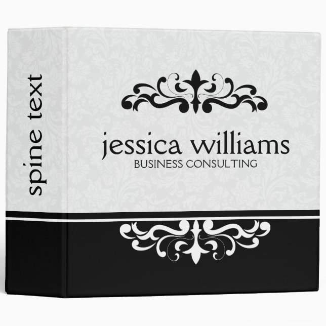 Black & White Damasks, Stripes & Floral Element Binder (Front/Spine)