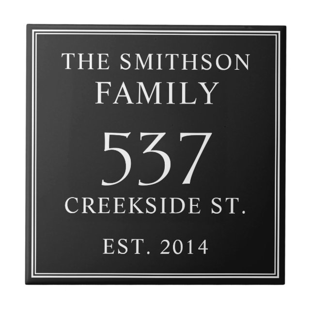  Black White Date Established Address House Plaque Tile (Front)