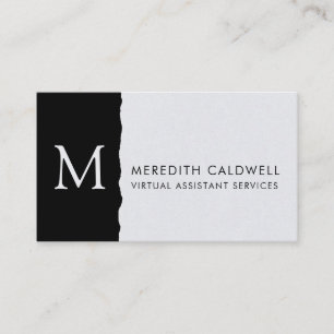 Black White Deckled Edge Colour Block Monogram  Business Card