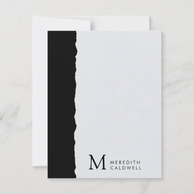 Black White Deckled Edge Colour Block Monogram Card (Front)