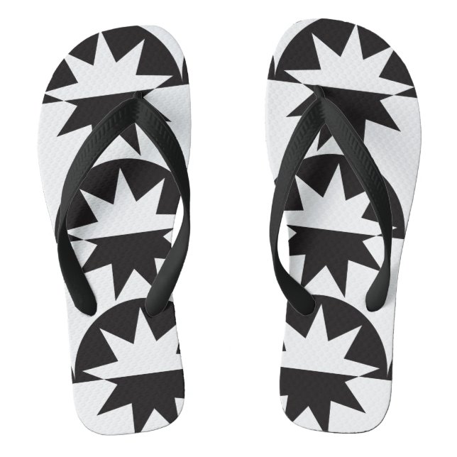 Black White Deco Star Sunburst Flip Flops (Footbed)