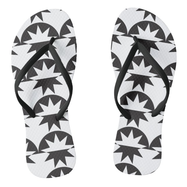 Black White Deco Star Sunburst Flip Flops (Footbed)