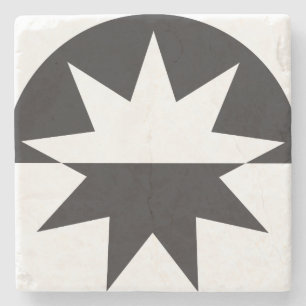 Black White Deco Star Sunburst Stone Coaster