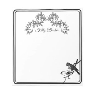 Black & White Decorative Bird Simple Minimalist Notepad