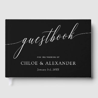 Black & White Delicate Calligraphy Wedding Guest Book