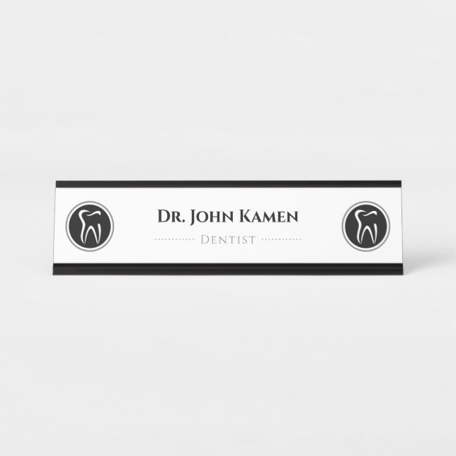 Black White Dentist | Teeth Desk Name Plate (Front)